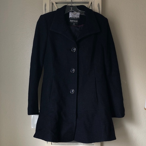Kensie Women's Nordstrom Button Navy Blue Wool Pea Coat - Picture 1 of 4